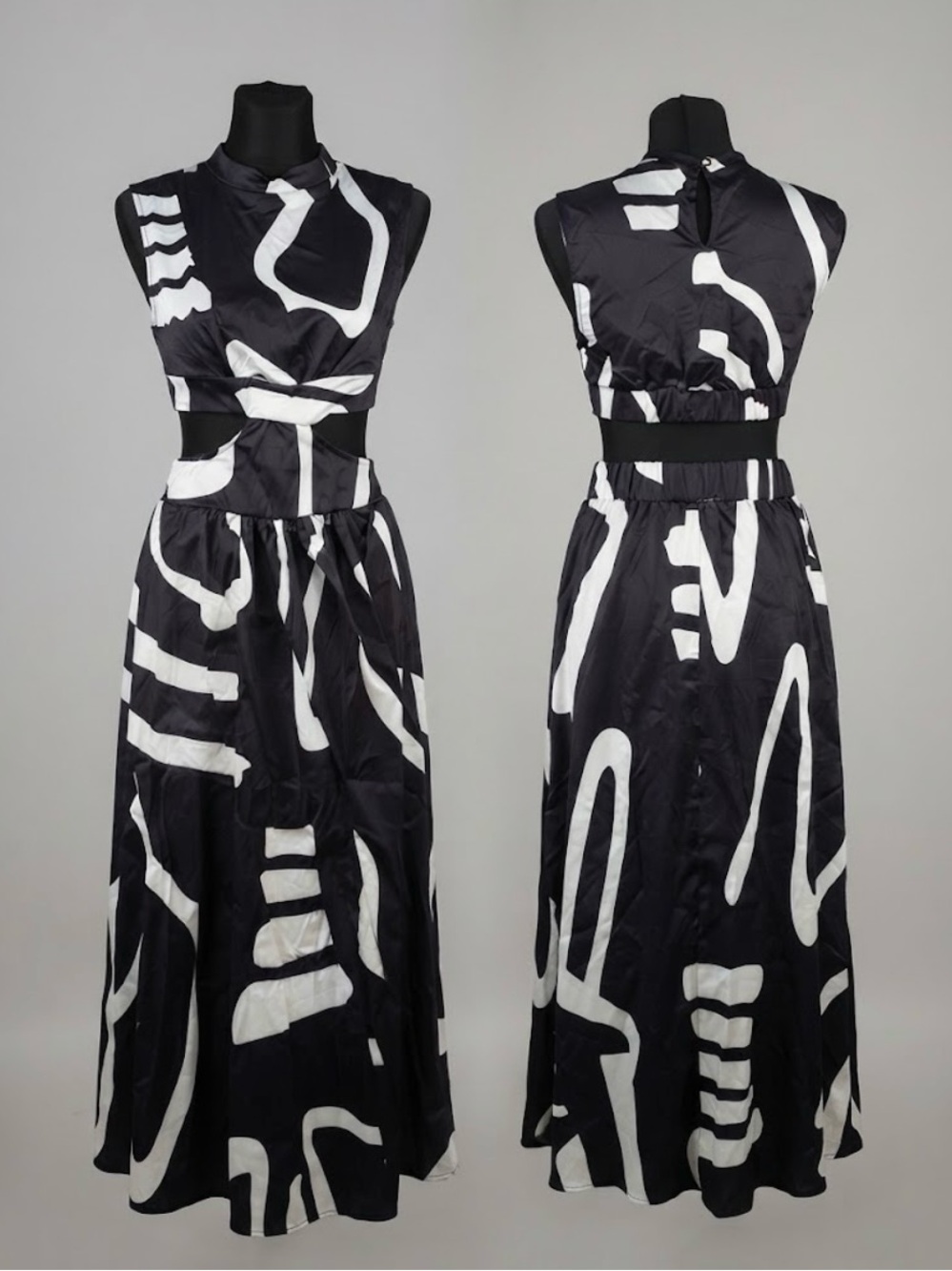 Black & White Abstract Cutout Maxi Dress